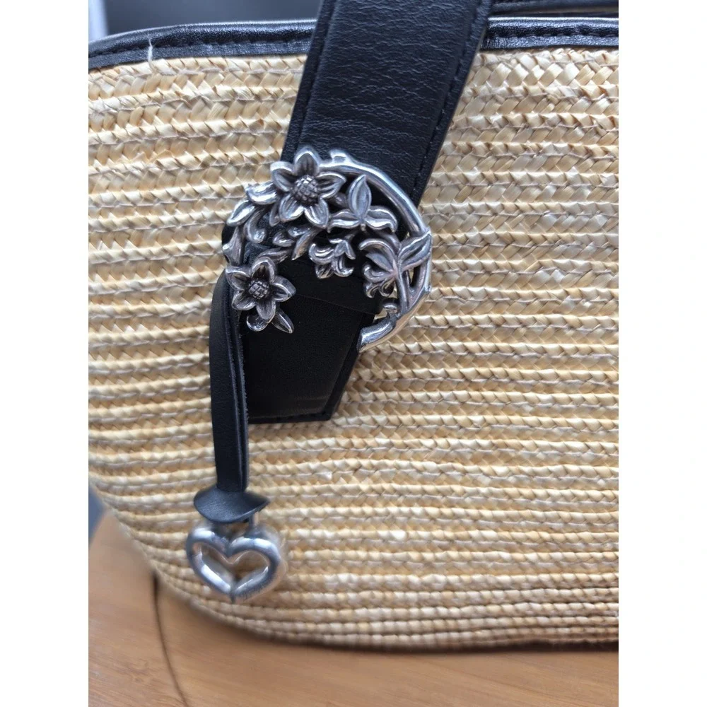 Brighton Bernadette Straw‎ Purse With Black Leather Handles Flawless!